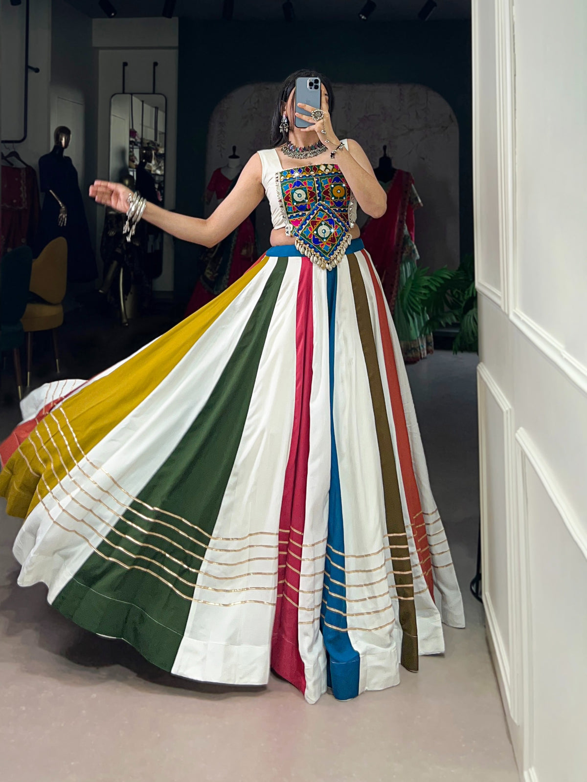 Multicolor Mirror Work Lehenga Choli