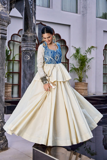 Designed for &nbsp;Pure Cotton, this graceful lehenga features intricate Kashida and gamthi Work on the top, paired with a charming matching Purse for a complete festive look.