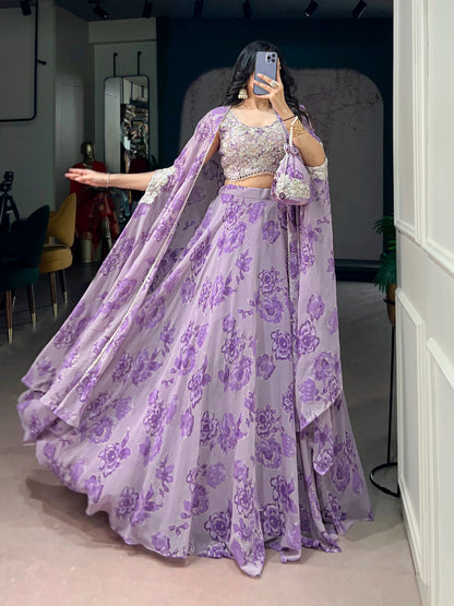 Fully Stitched Ready-to-Wear Set Fabric &amp; Embellishment : Georgette with intricate Thread Embroidery, Sequins &amp; Tube Beads Work.