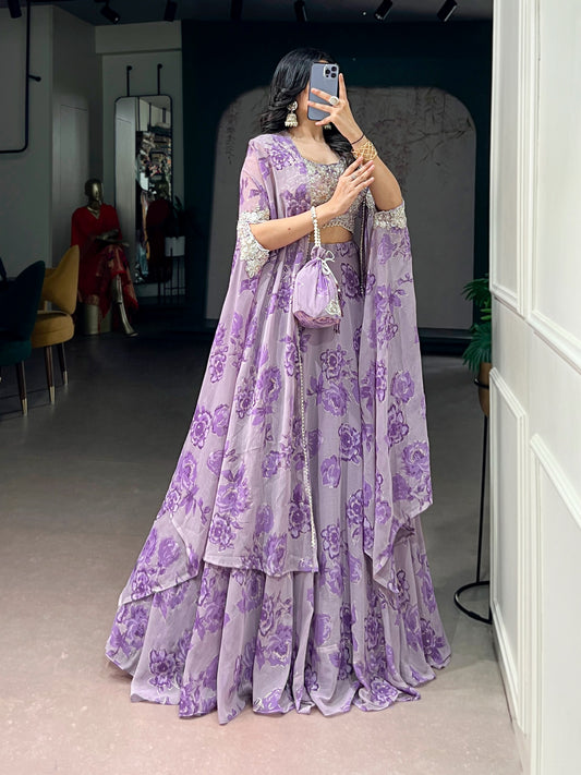 Fully Stitched Ready-to-Wear Set Fabric &amp; Embellishment : Georgette with intricate Thread Embroidery, Sequins &amp; Tube Beads Work.