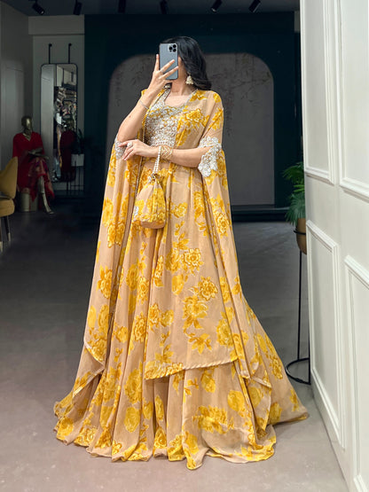 Fully Stitched Ready-to-Wear Set Fabric &amp; Embellishment : Georgette with intricate Thread Embroidery, Sequins &amp; Tube Beads Work.