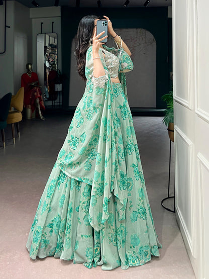 Fully Stitched Ready-to-Wear Set Fabric &amp; Embellishment : Georgette with intricate Thread Embroidery, Sequins &amp; Tube Beads Work.