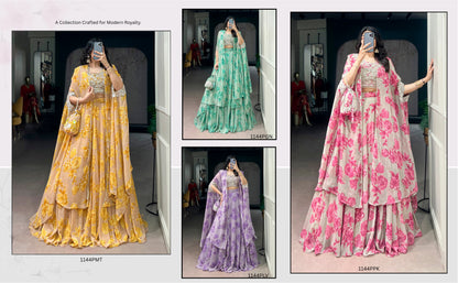Fully Stitched Ready-to-Wear Set Fabric &amp; Embellishment : Georgette with intricate Thread Embroidery, Sequins &amp; Tube Beads Work.