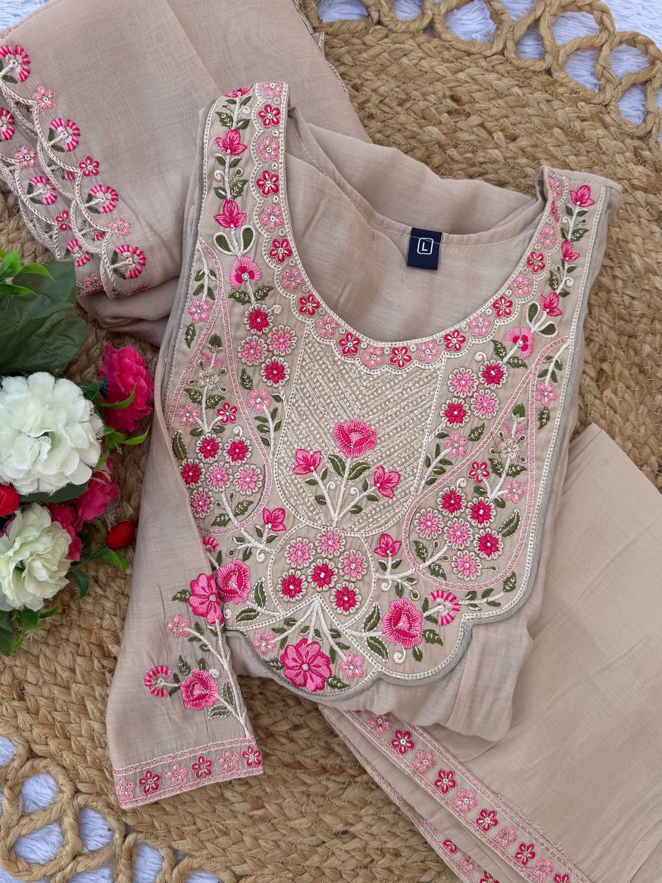 Grace your festive look with this beautiful Stitched Anarkali Kurti Palazzo Dupatta Set