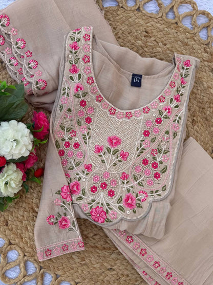 Grace your festive look with this beautiful Stitched Anarkali Kurti Palazzo Dupatta Set