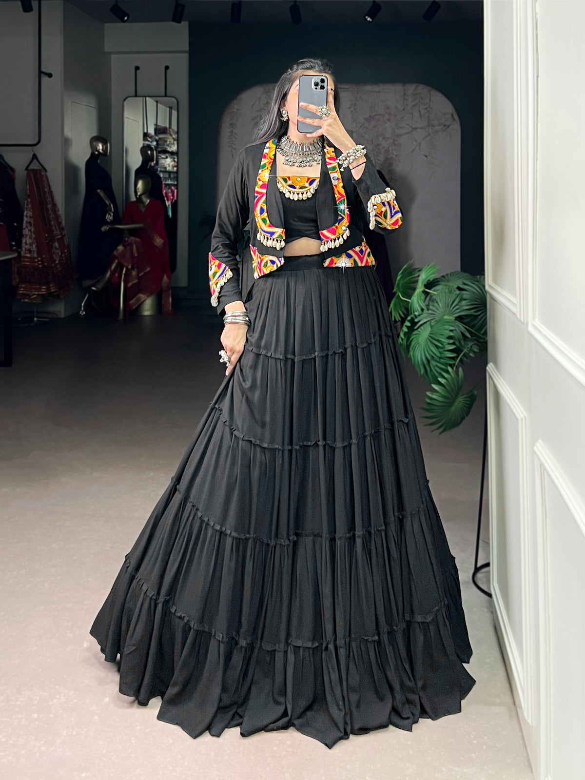 Gamthi Mirror Work Lehenga Set  Navratri Garba Wear