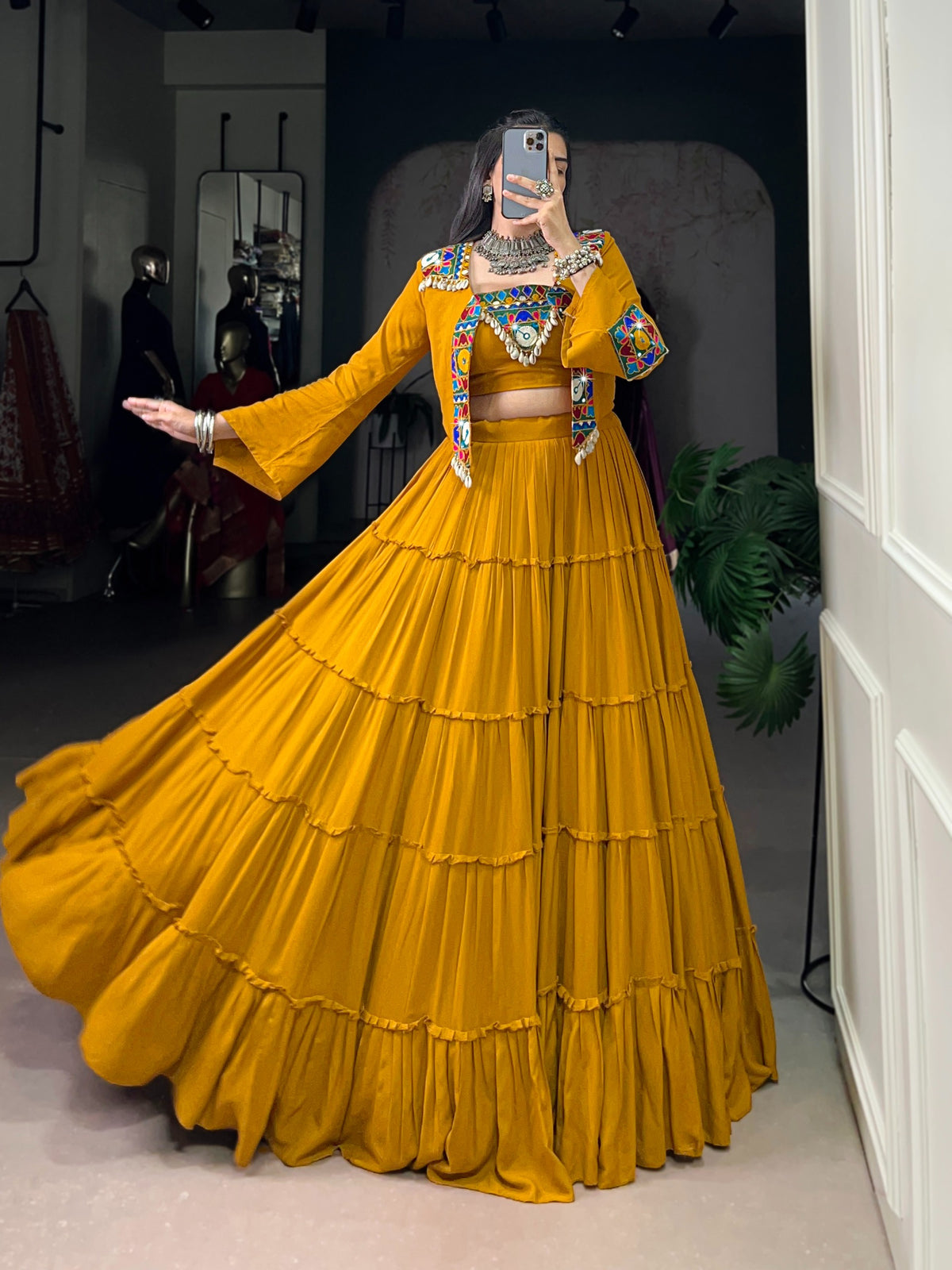Gamthi Mirror Work Lehenga Set  Navratri Garba Wear