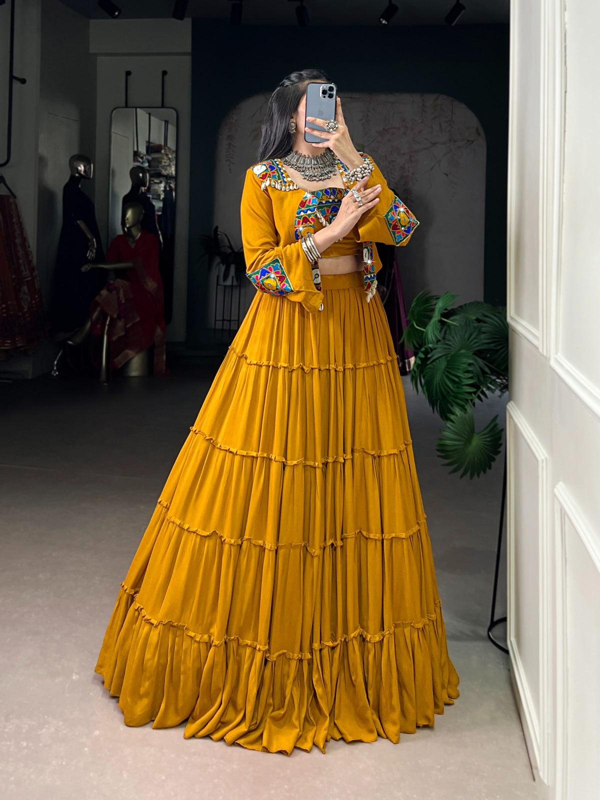 Gamthi Mirror Work Lehenga Set  Navratri Garba Wear