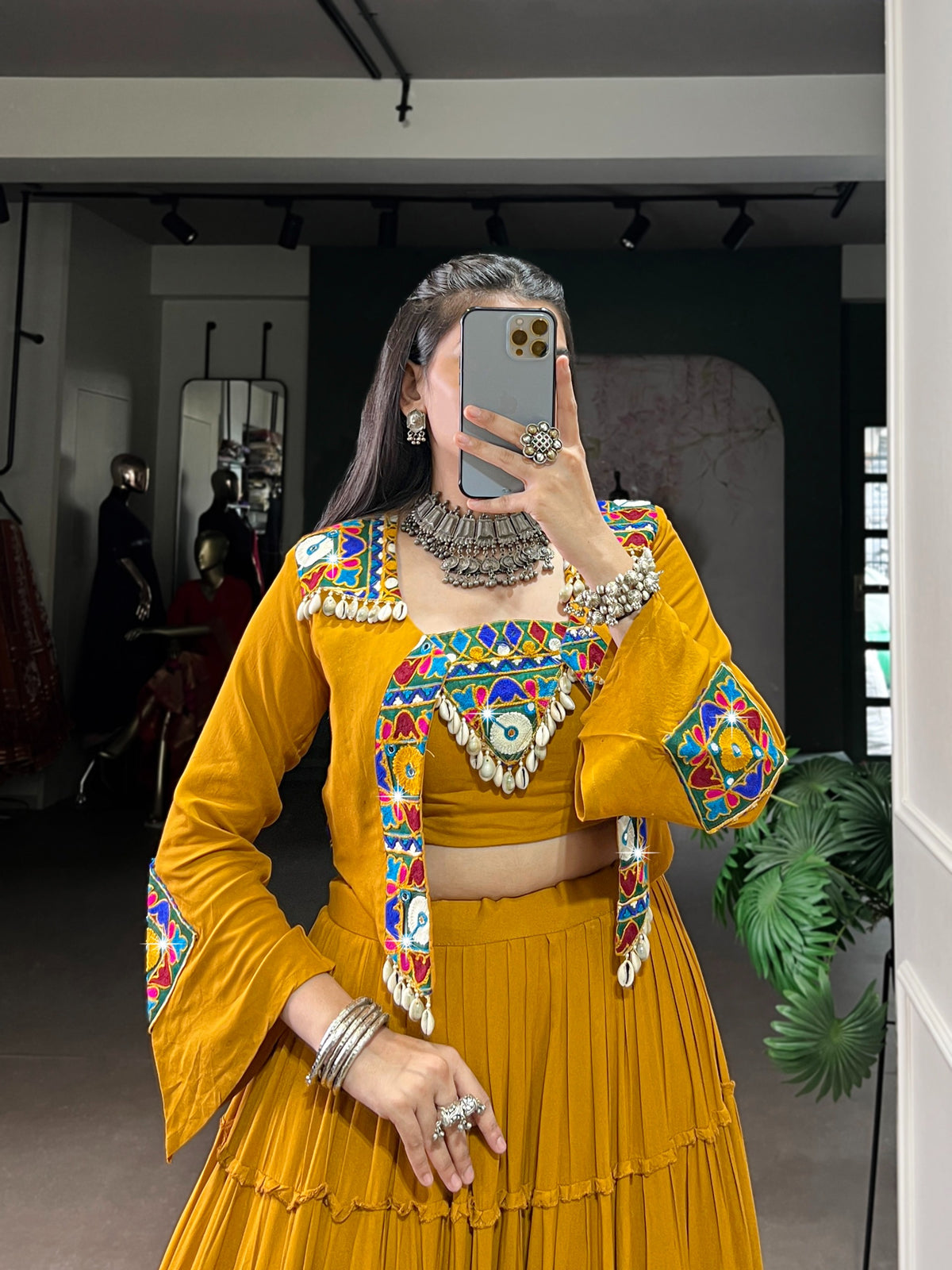Gamthi Mirror Work Lehenga Set  Navratri Garba Wear