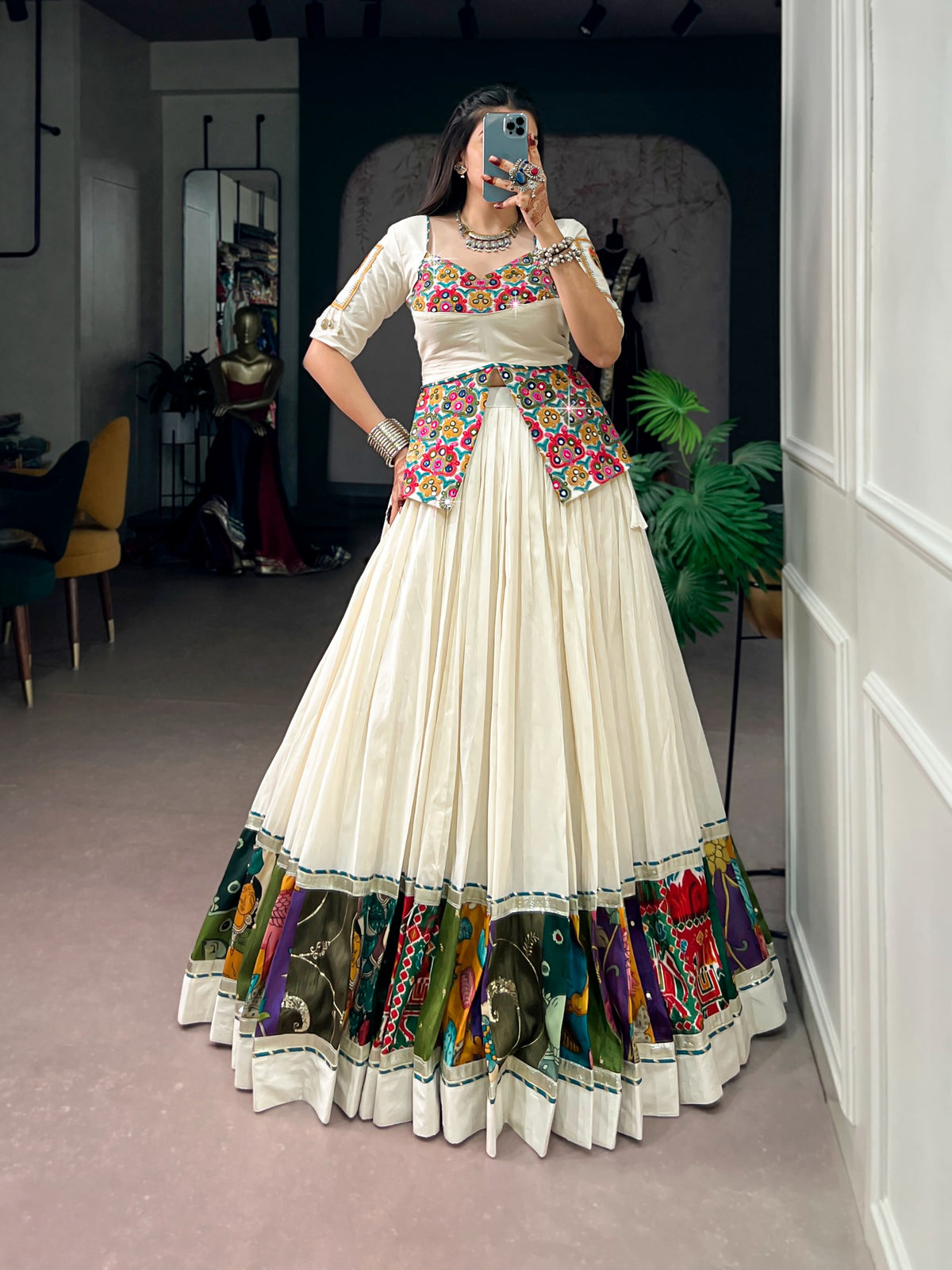 Khadi Cotton Gamthi Lehenga, Multicolor Garba Festive Wear, Navratri Traditional Outfit