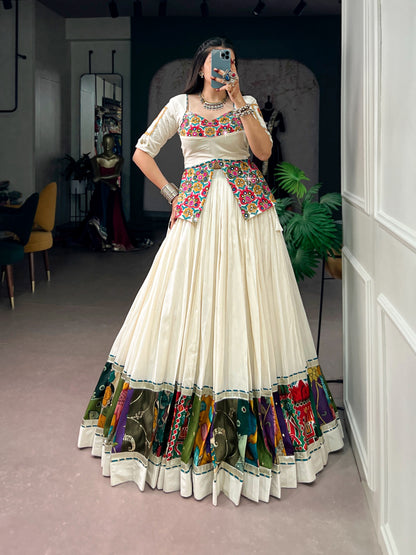 Khadi Cotton Gamthi Lehenga, Multicolor Garba Festive Wear, Navratri Traditional Outfit