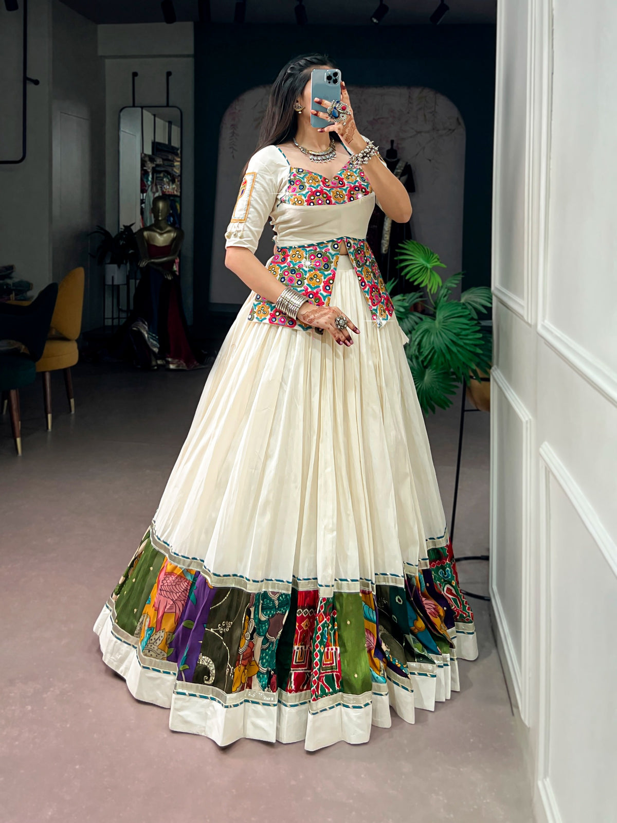 Khadi Cotton Gamthi Lehenga, Multicolor Garba Festive Wear, Navratri Traditional Outfit