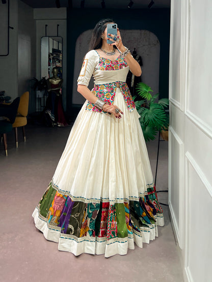 Khadi Cotton Gamthi Lehenga, Multicolor Garba Festive Wear, Navratri Traditional Outfit