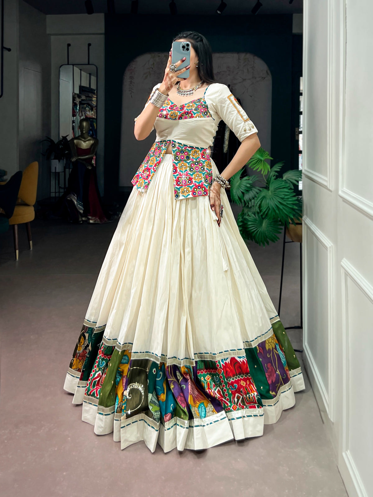 Khadi Cotton Gamthi Lehenga, Multicolor Garba Festive Wear, Navratri Traditional Outfit