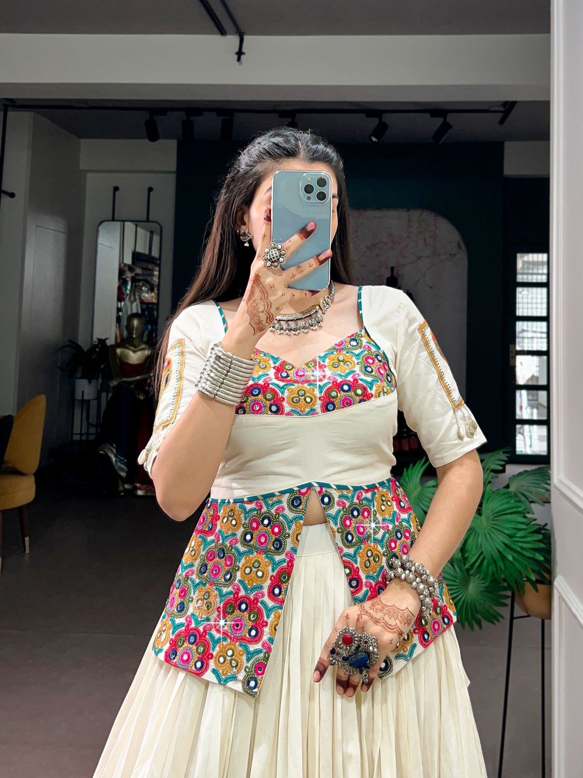 Khadi Cotton Gamthi Lehenga, Multicolor Garba Festive Wear, Navratri Traditional Outfit